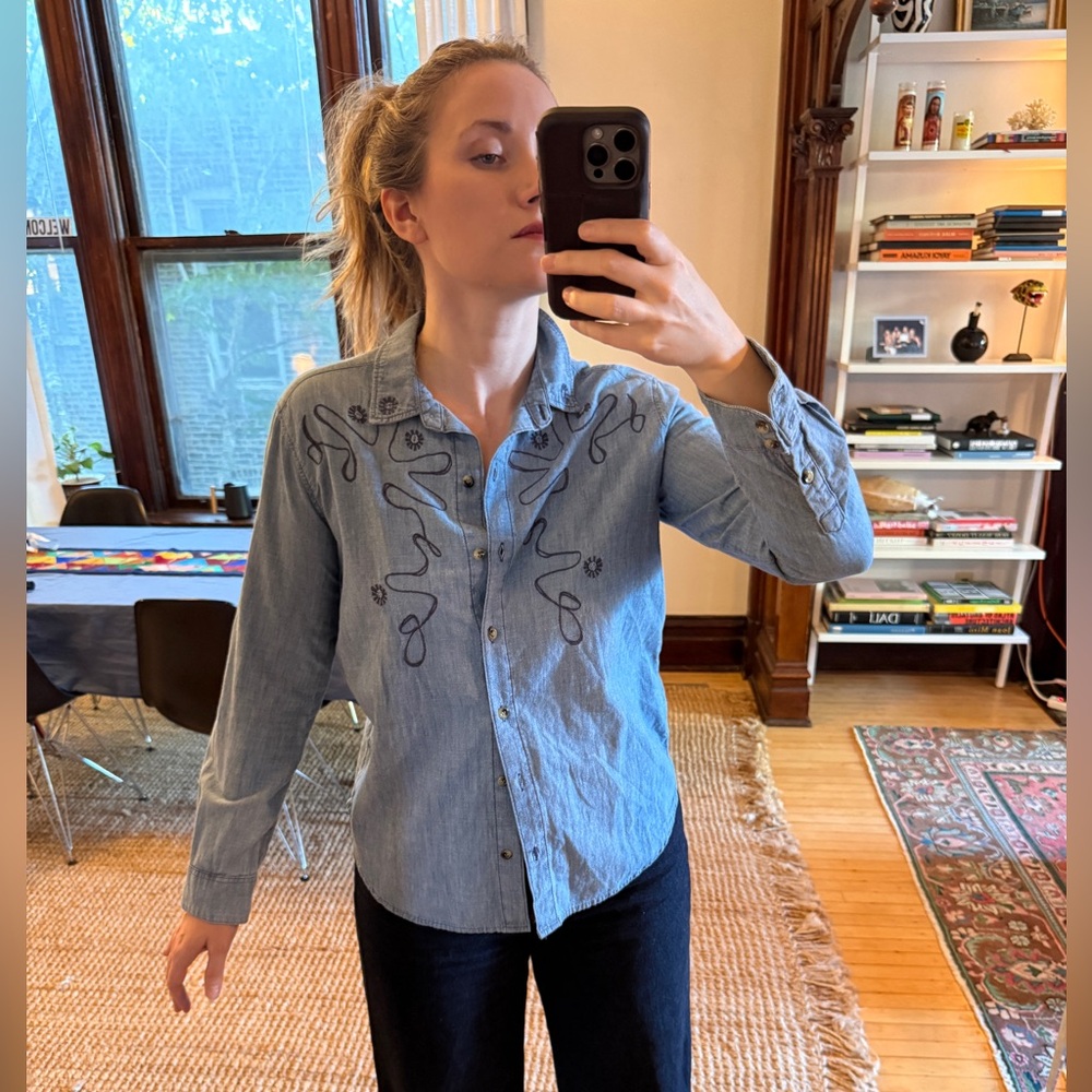 M.I.H Jeans Chambray Western Embroidered Top
